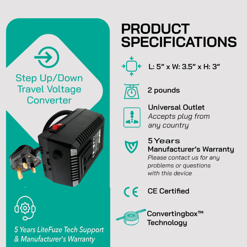 300W Step Up/Step Down Power Transformer - Type B Plug for Camera, Laptop & More