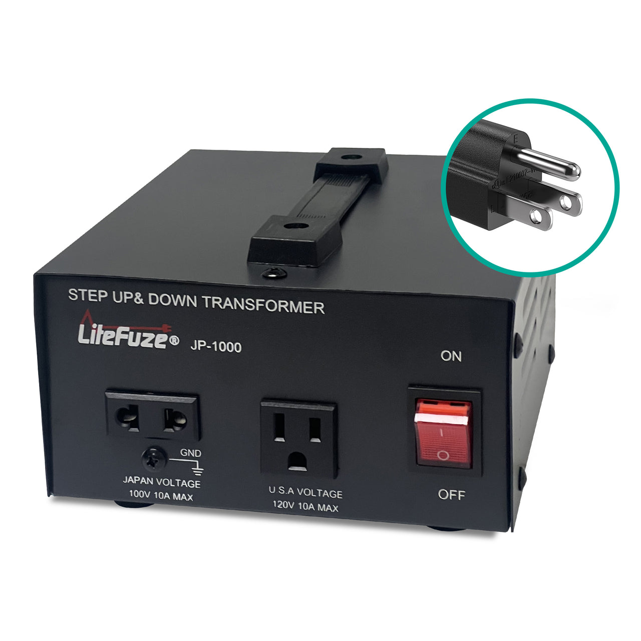 LiteFuze 1000W Step-Up/Step-Down Transformer with Dual Sockets - Premium Copper Coil, Noise Reduction, and Circuit Breaker Protection (JP-1000)