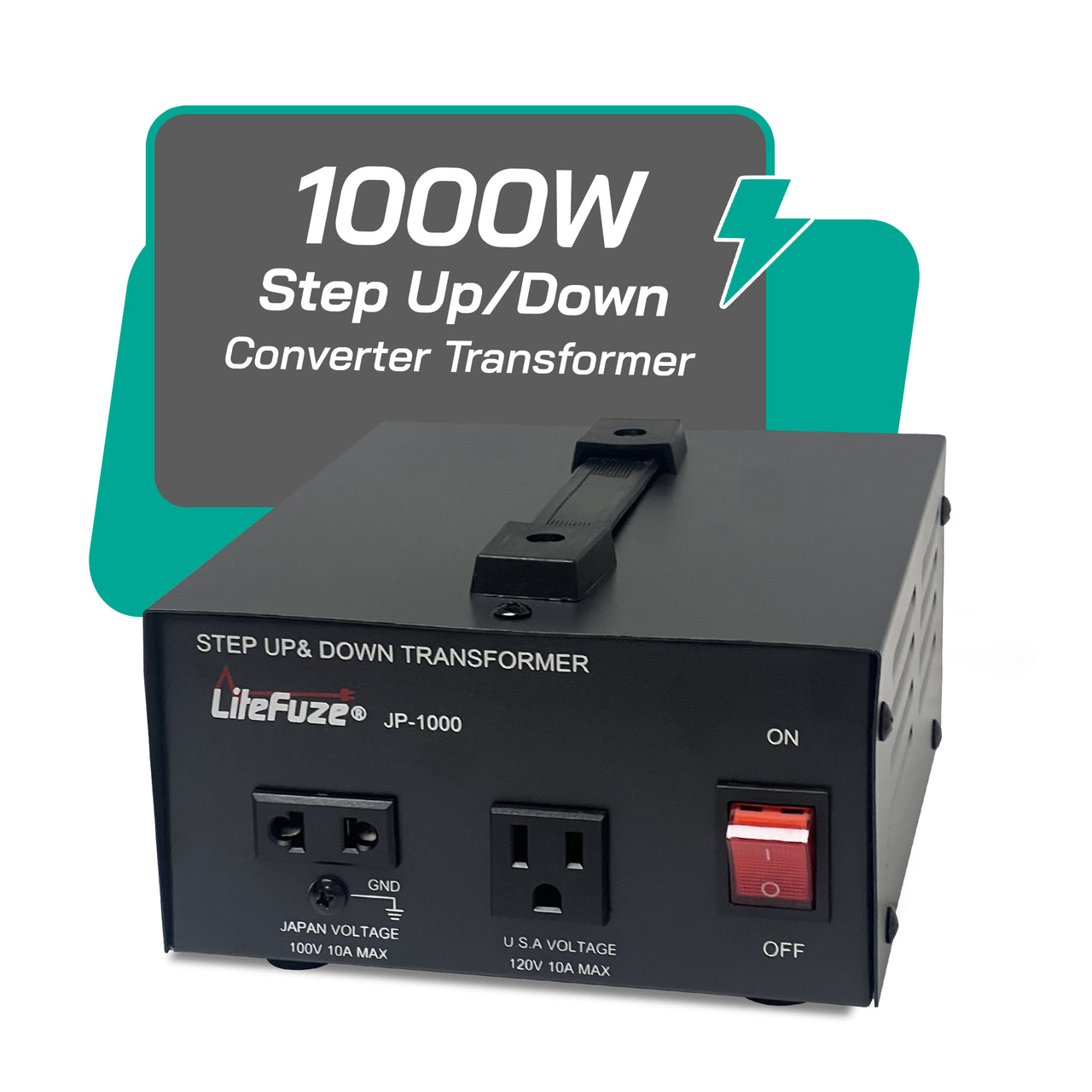 LiteFuze 1000W Step-Up/Step-Down Transformer with Dual Sockets - Premium Copper Coil, Noise Reduction, and Circuit Breaker Protection (JP-1000)