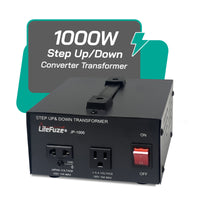 Thumbnail for LiteFuze 1000W Step-Up/Step-Down Transformer with Dual Sockets - Premium Copper Coil, Noise Reduction, and Circuit Breaker Protection (JP-1000)